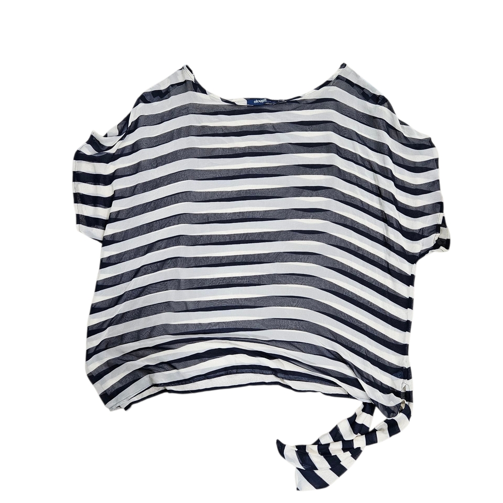 Eloquii Black and White Striped Short Sleeve Top